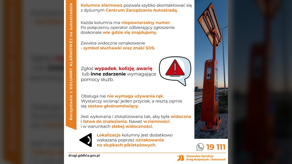 Korzystanie z KOLUMNY ALARMOWEJ na autostradzie