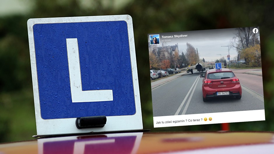 Myśliwiec przed "elką" na ulicy w Krośnie (Facebook: Tomasz Skydiver)