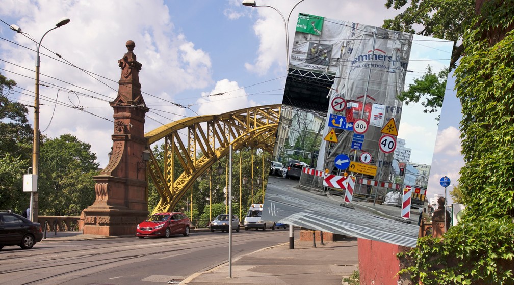 Konstrukcja ze znaków drogowych przy wrocławskim moście Zwierzynieckim (fot. TOrynski/Twitter)