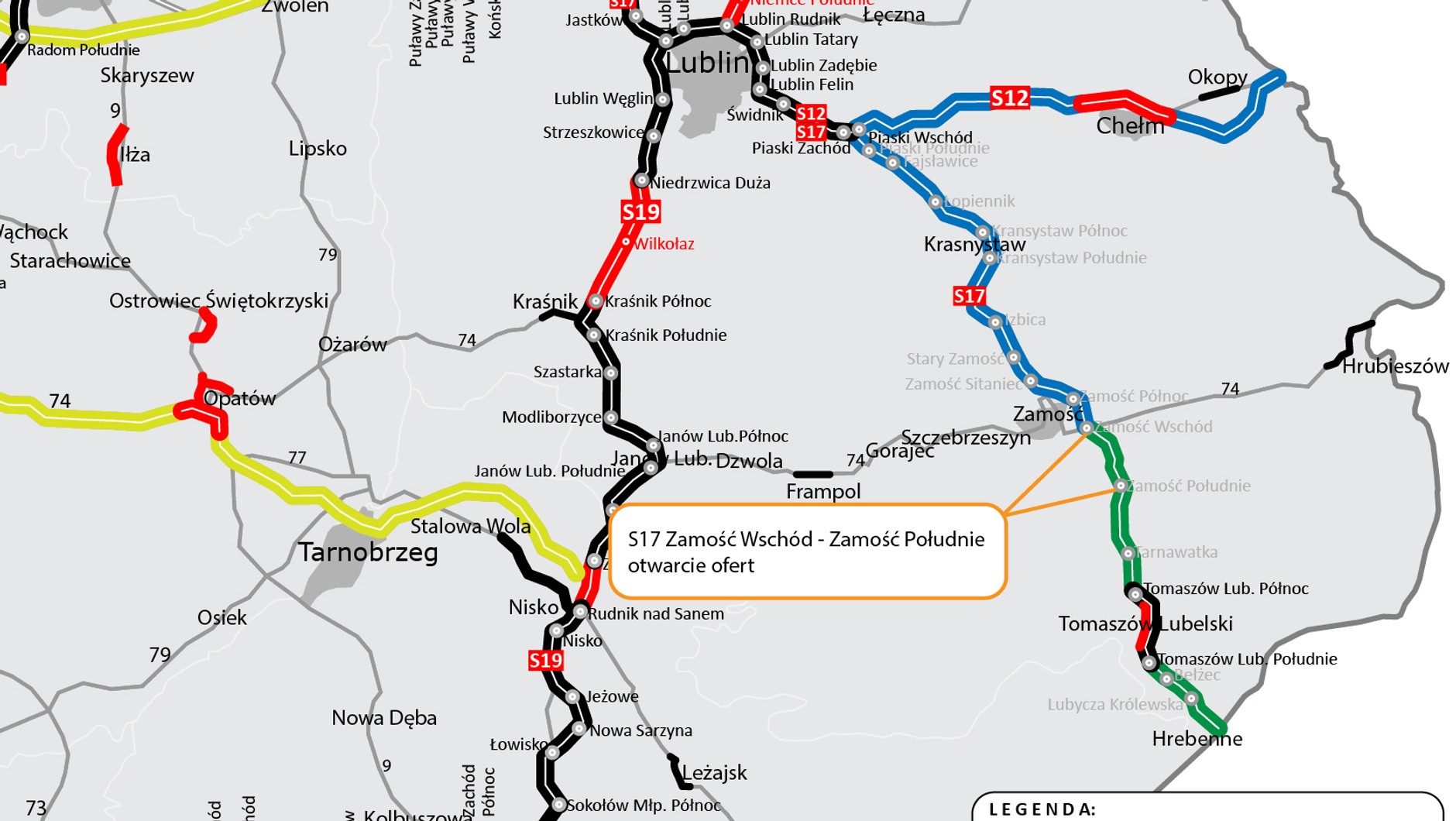Planowany odcinek S17 Zamość Wschód — Zamość Południe