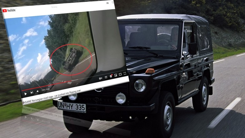 Pojedynek drogowy w Norwegii doprowadził do wywrotki "gelendy"