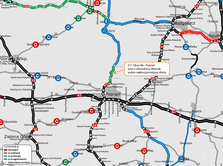 Droga S11 Oborniki - Poznań wraz obwodnicą Obornik Mapa