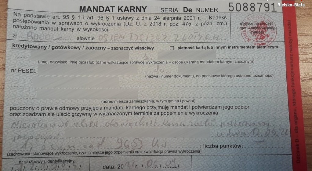 Mandat 8 tys. zł