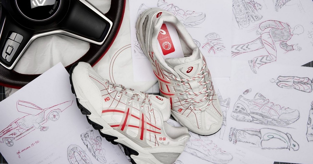Asics Gel-Sonoma 15-50 — buty wykonane z elementami z tkaniny pochodzącej z procesu produkcji samochodowych aribagów