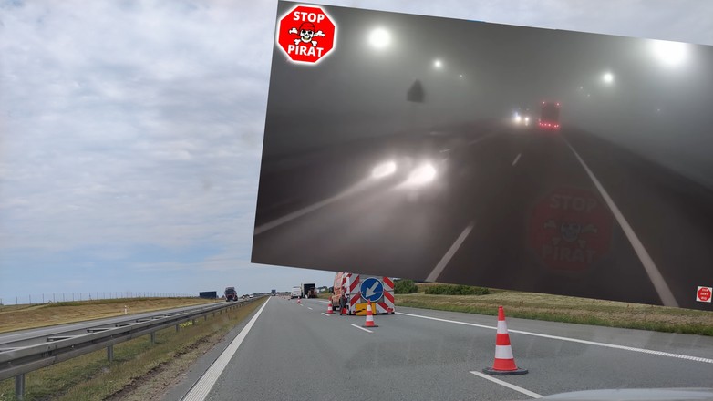 Sznur samochodów jadących pod prąd na S1