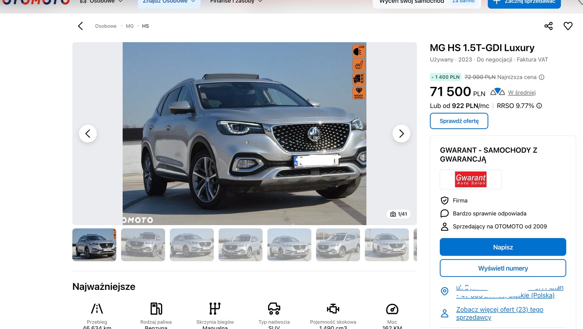 MG HS z 2023 r. za nieco ponad 70 tys. zł