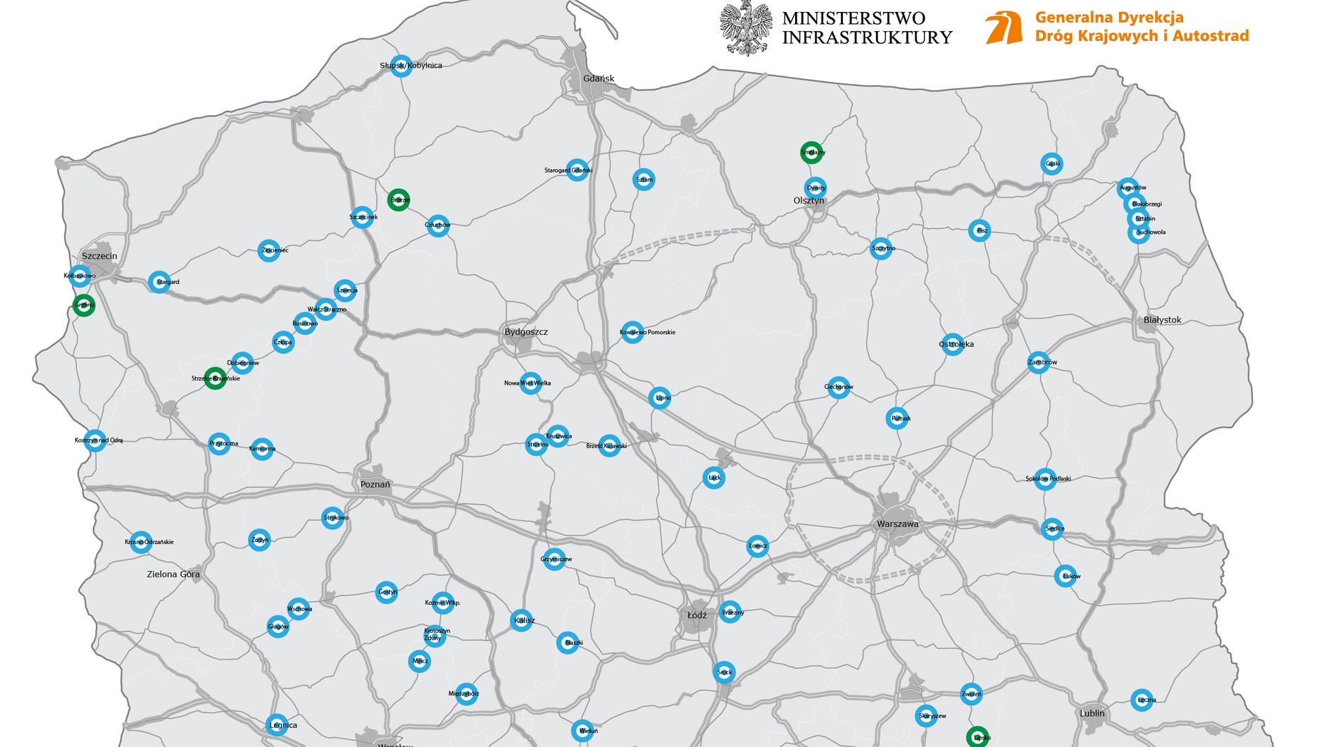 Mapa 100 obwodnic w ramach rządowego programu