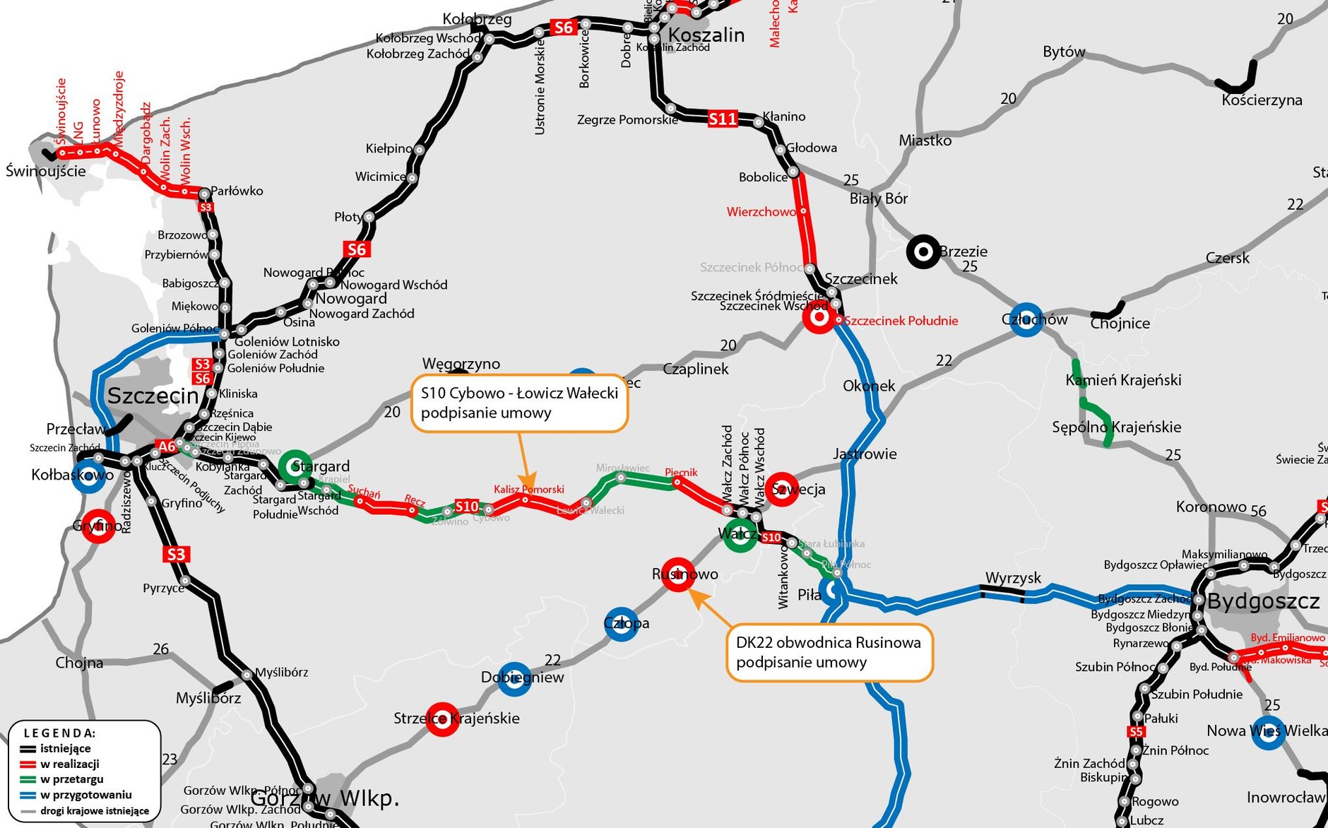Mapa - podpisanie umów S10 Cybowo-Łowicz Wałecki oraz obwodnica Rusinowa
