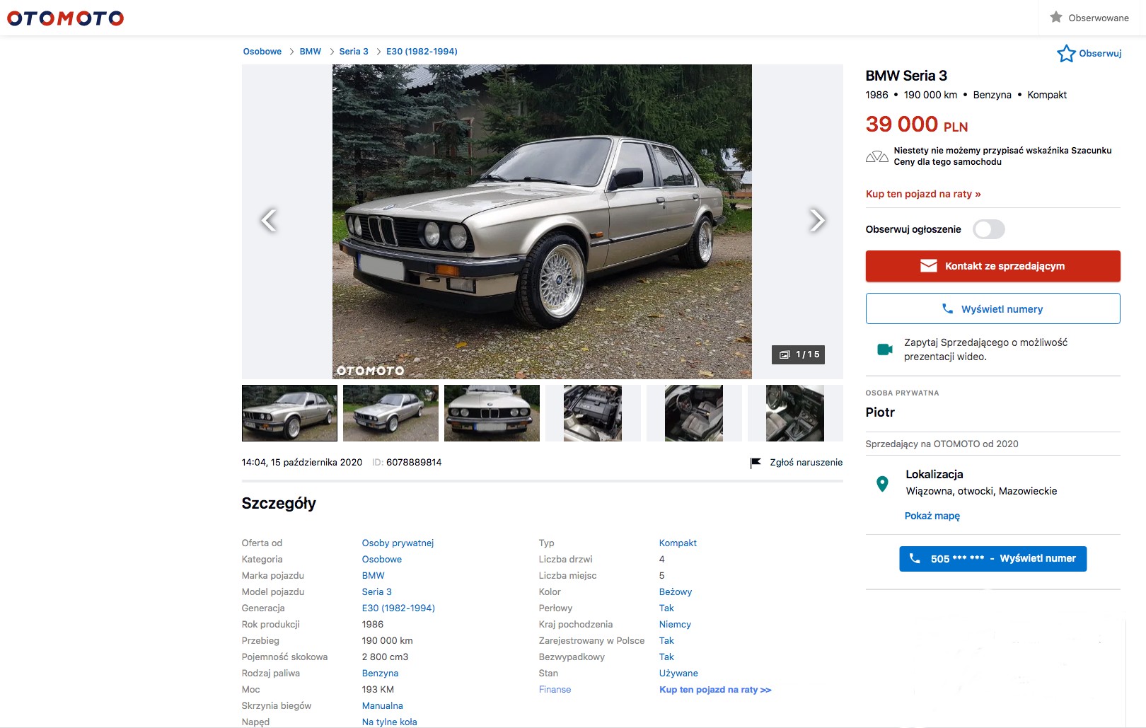 Marcin Prokop sprzedaje BMW E30