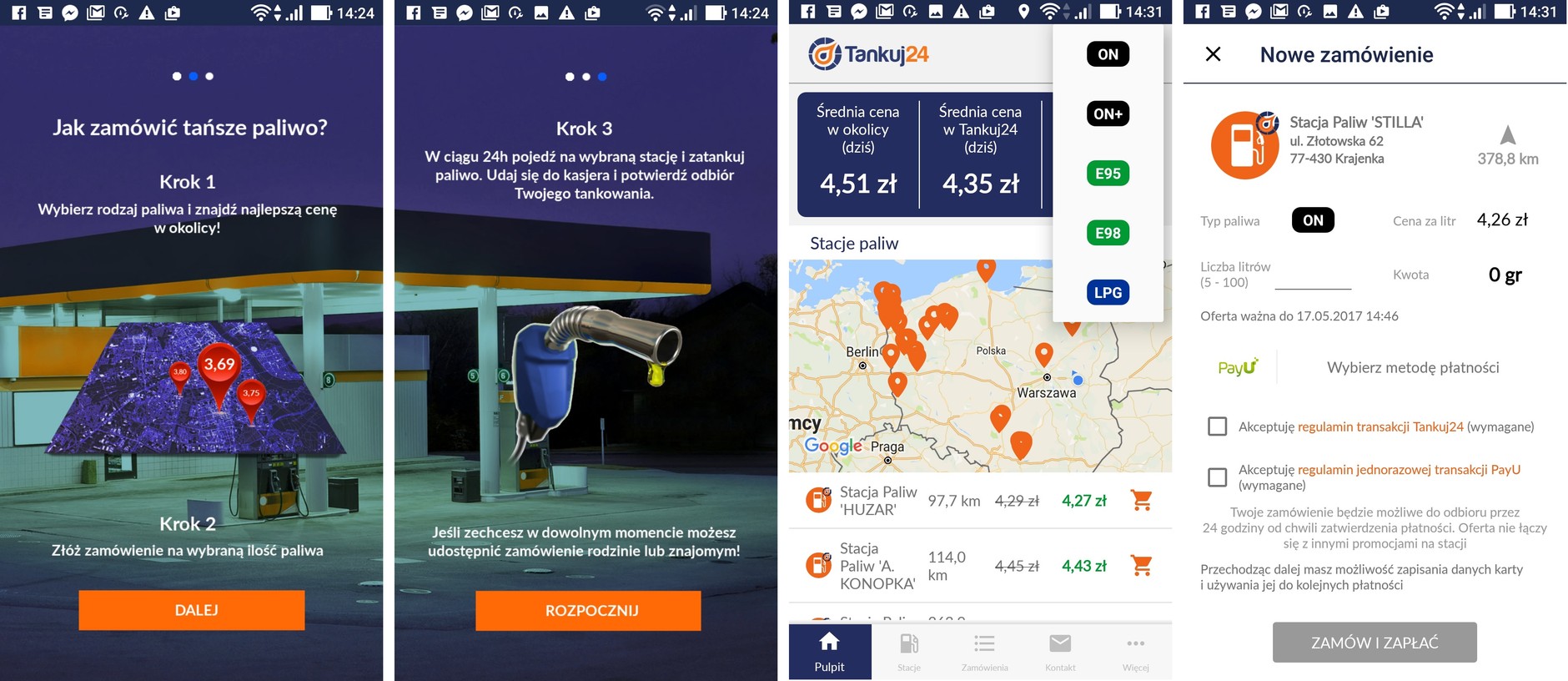 Tankuj24 - menu aplikacji
