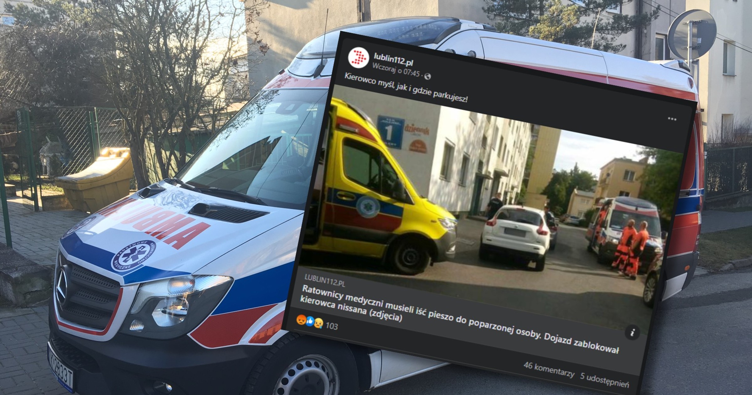 Mieszkańcy bloku potrzebowali pomocy Źle zaparkowane auto zablokowało wyjazd i przyjazd karetkom