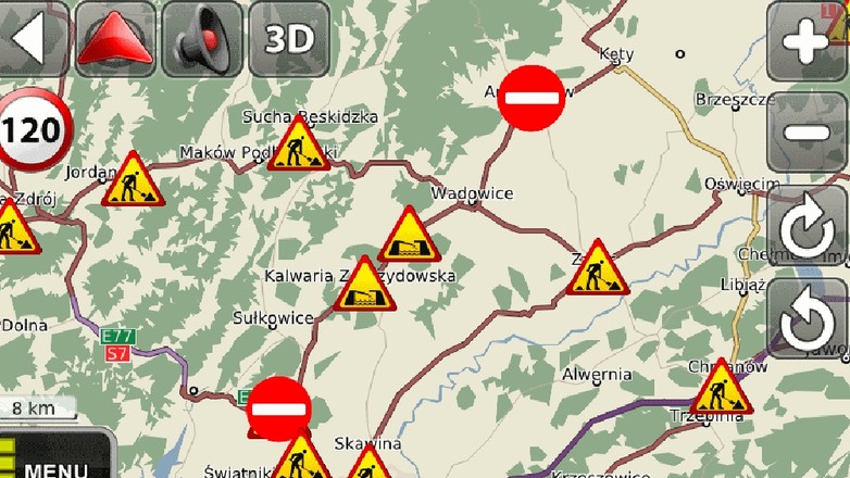 MapaMap 7.4 z informacjami o korkach