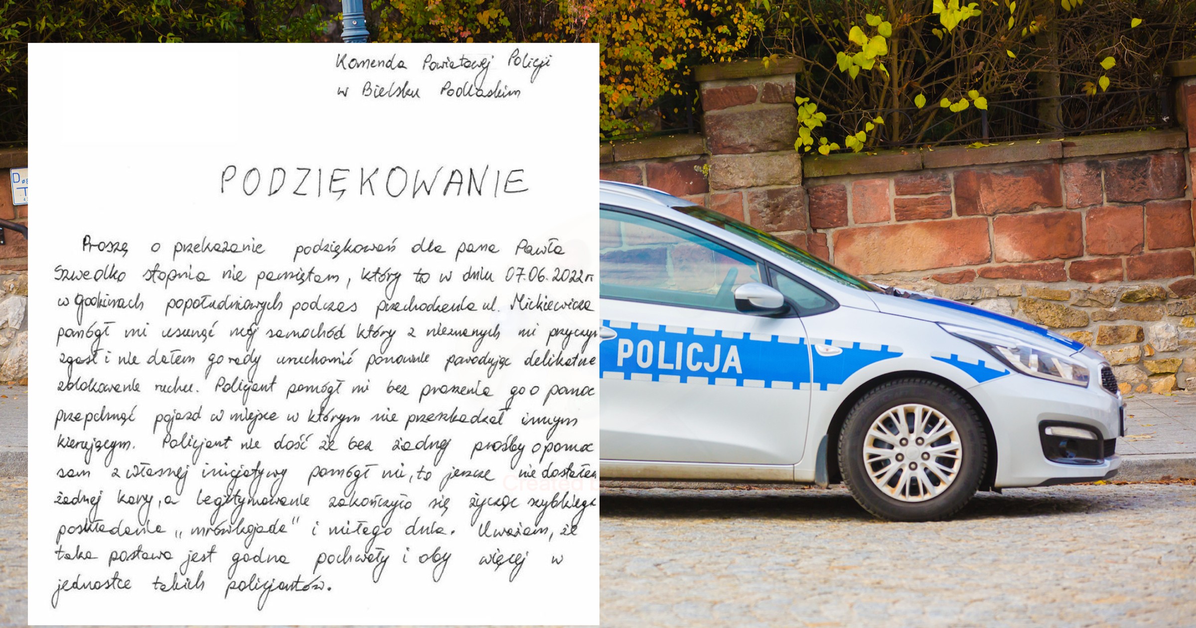 Podziękowanie dla policji