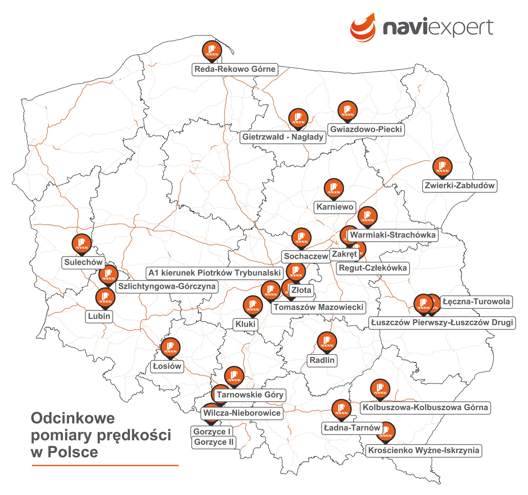 Mapa odcinkowych pomiarów prędkości