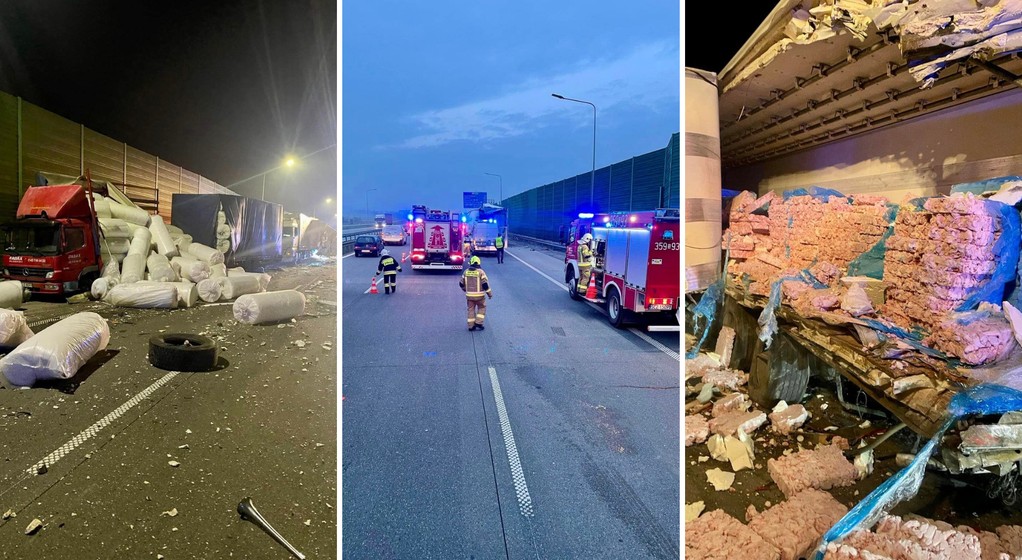 Wypadek na autostradzie A1. Zderzyły się cztery ciężarówki