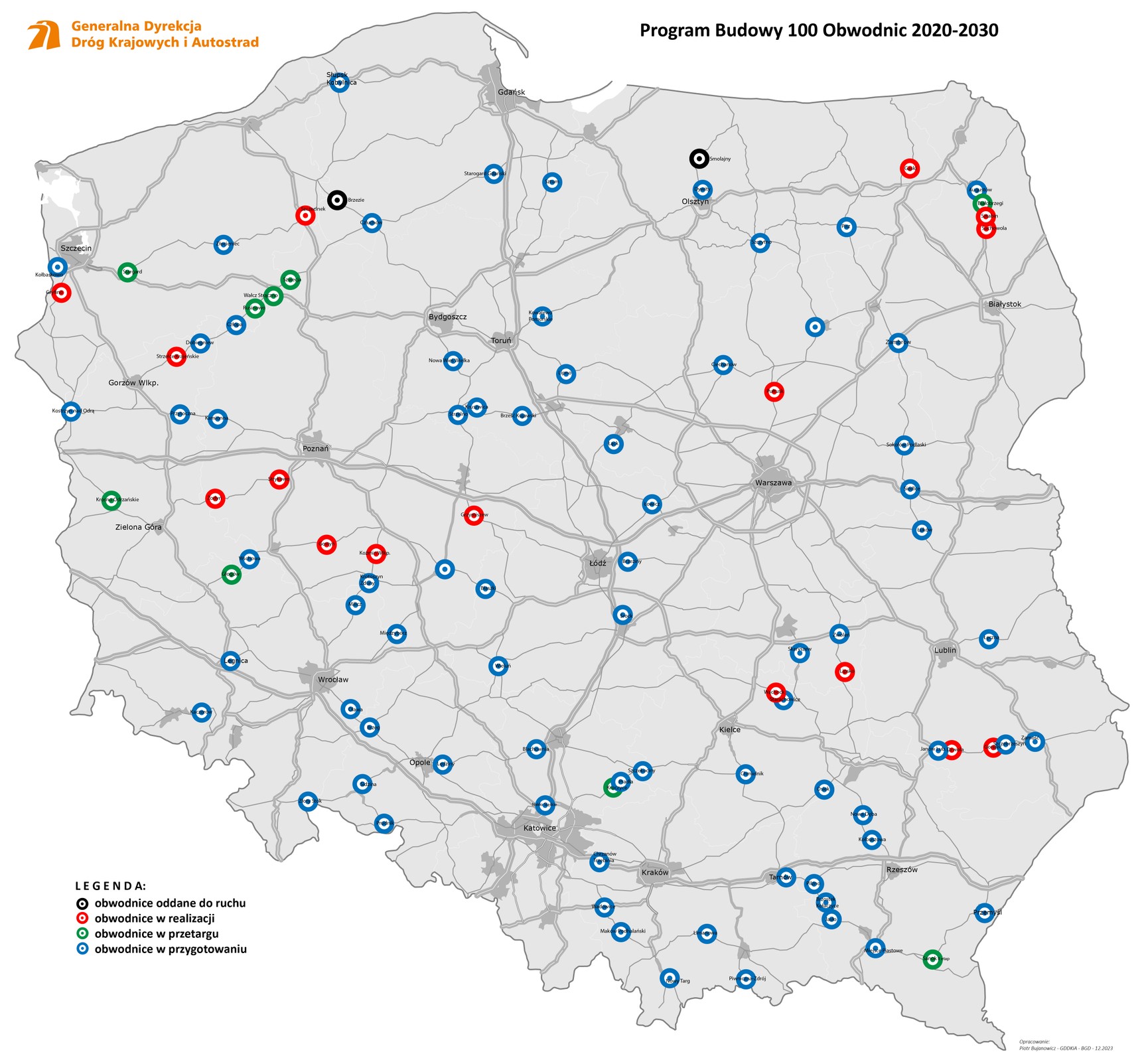 PB100 — mapa stan realizacji