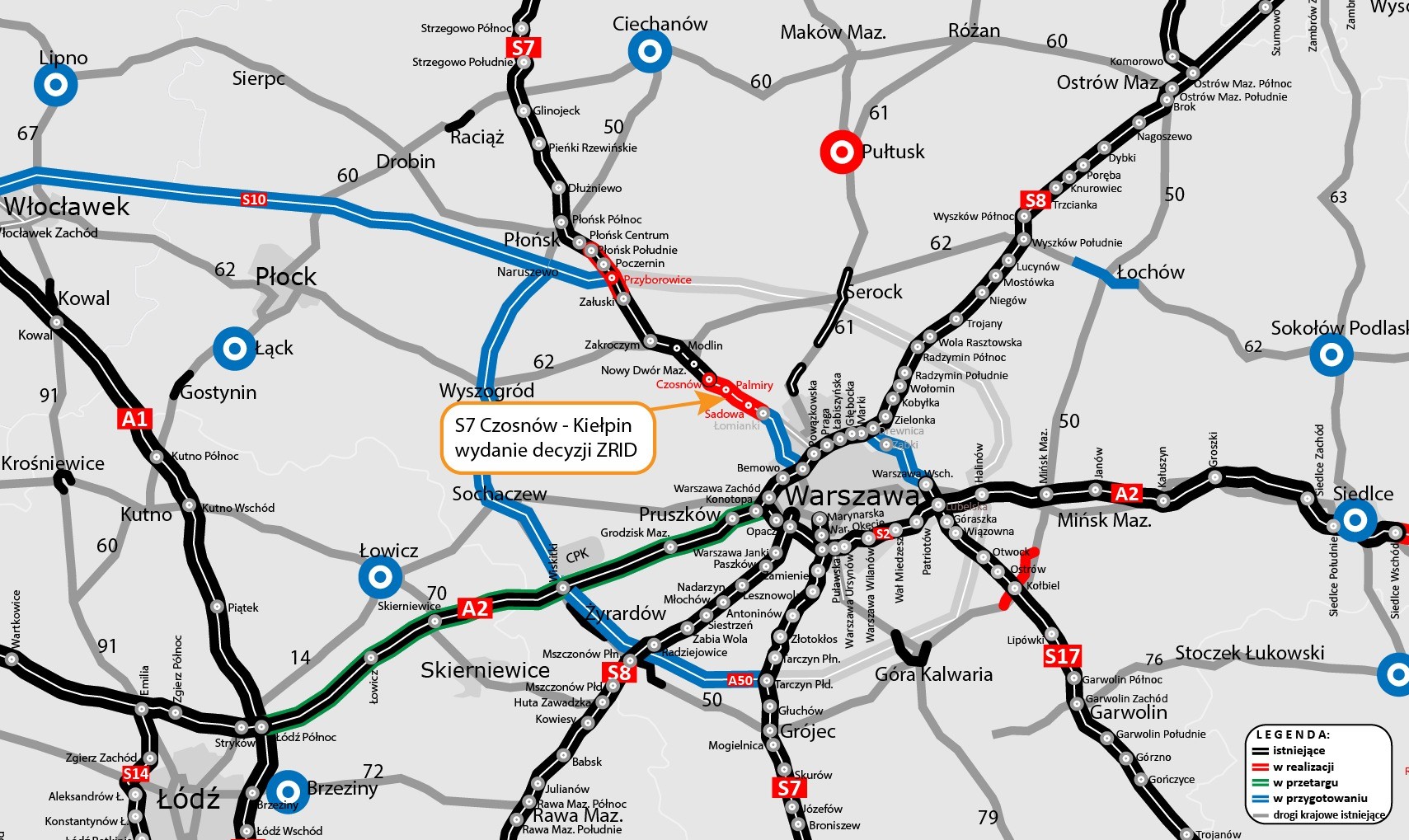 Droga S7 Czosnów - Kiełpin na mapie