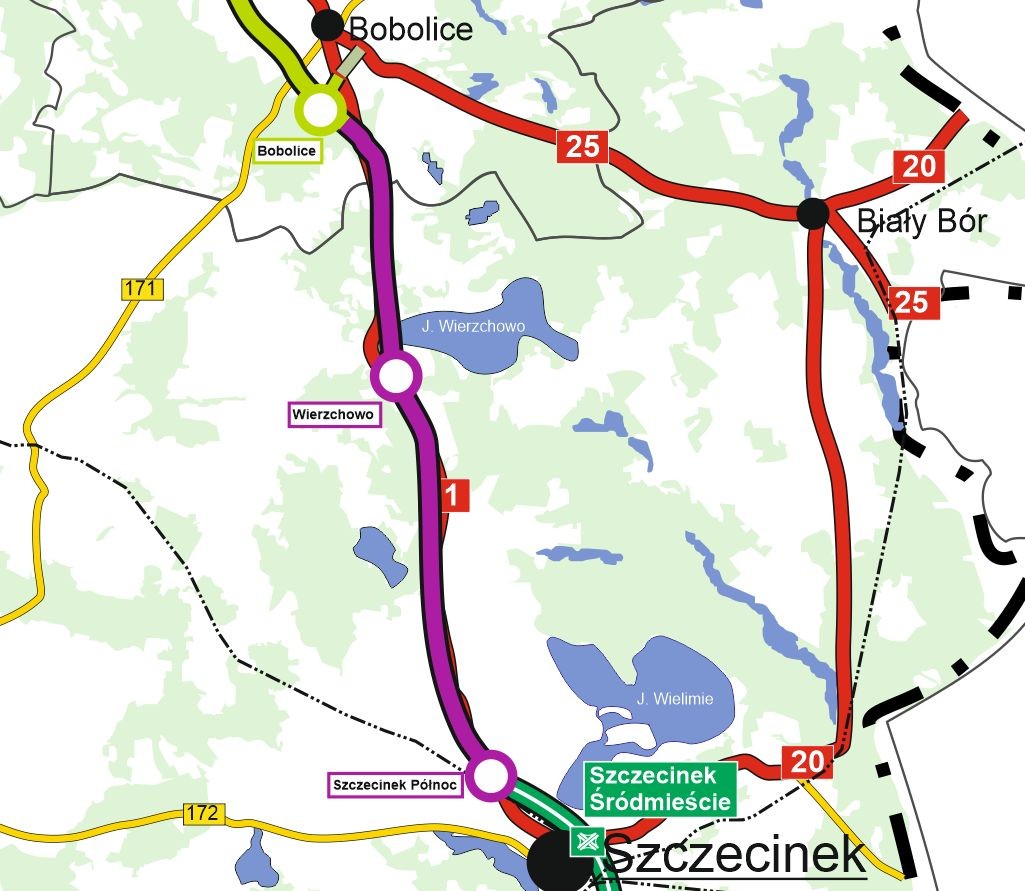 Mapa S11 Bobolice — Szczecinek