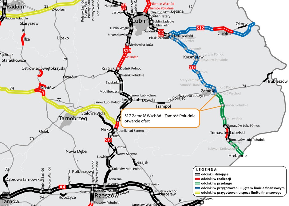 Planowany odcinek S17 Zamość Wschód — Zamość Południe