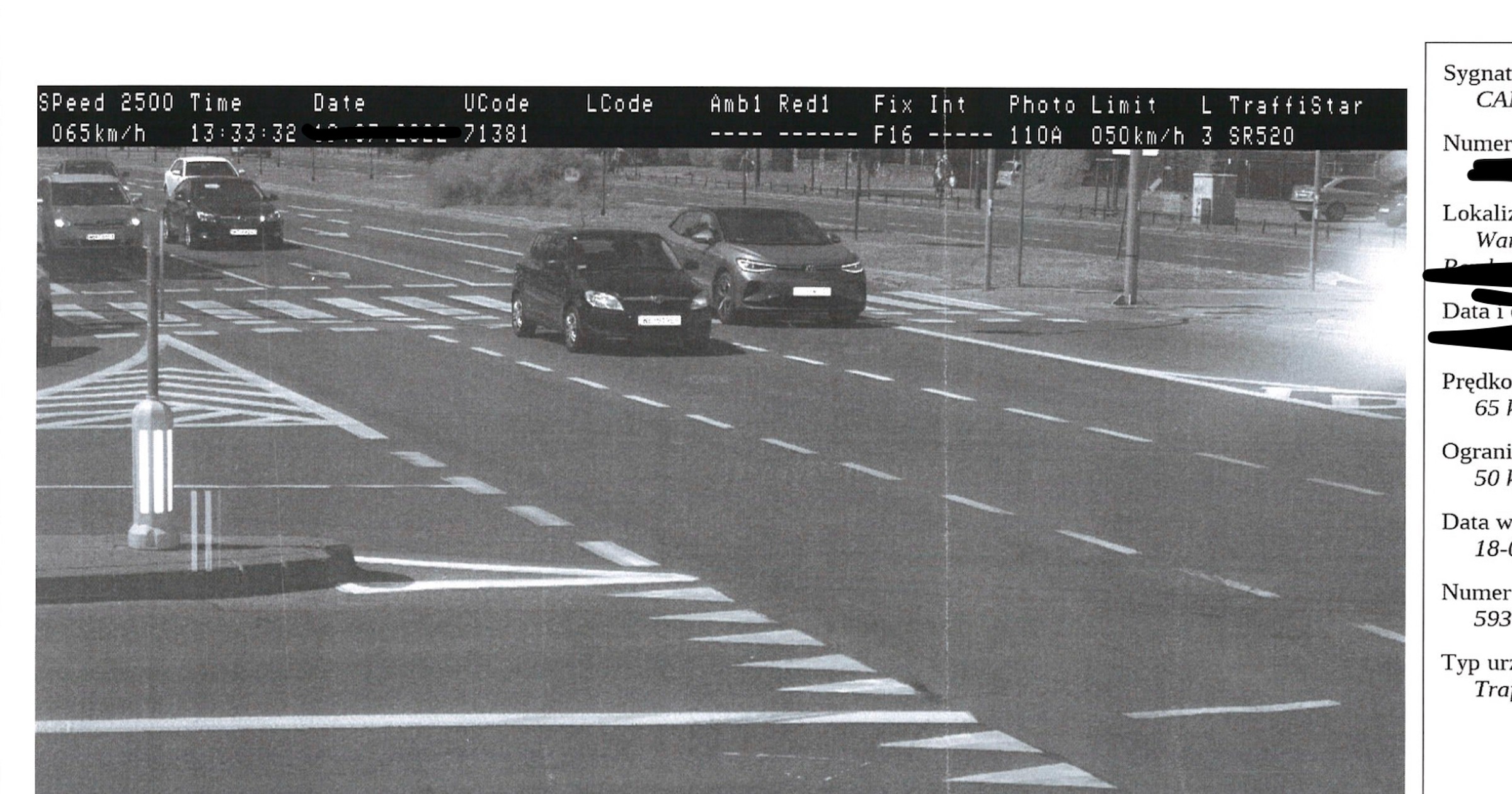 Zdjęcie z fotoradaru CANARD-u