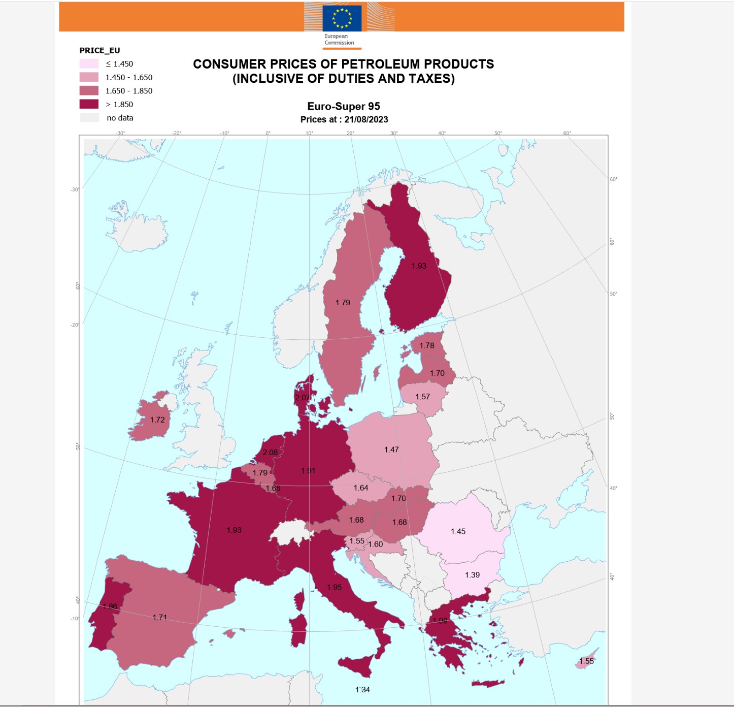 Oil weekly Bulletin KE – ceny  detaliczne benzyny w różnych krajach, stan na 21/08/2023