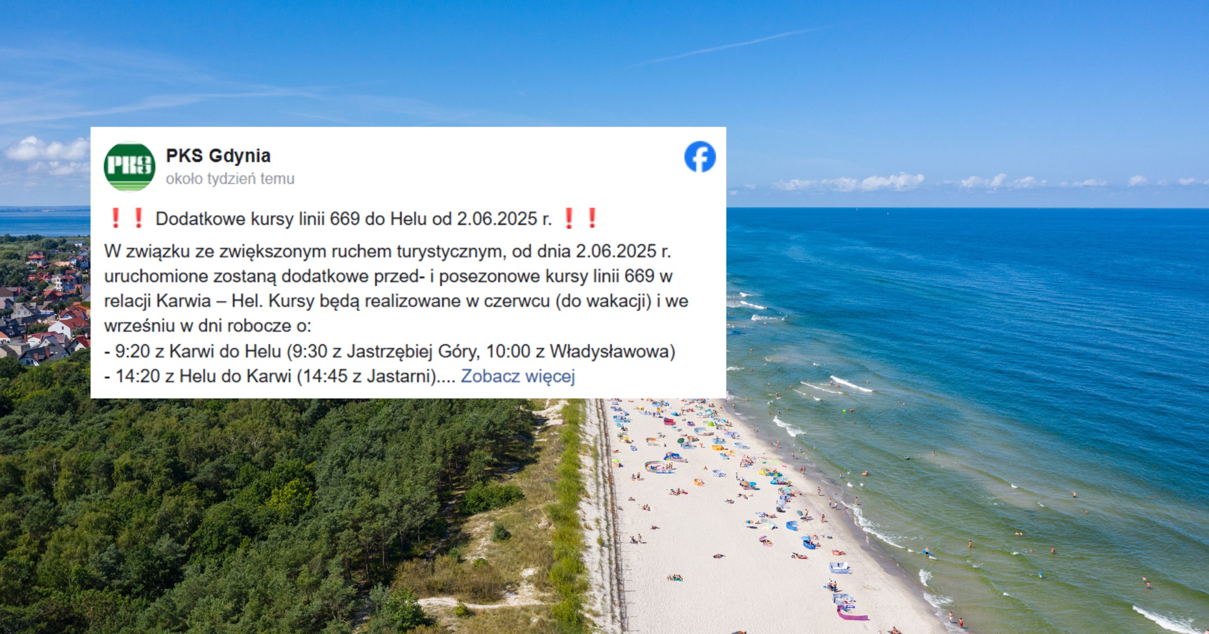 Wraca autobus 669 na Hel. Znany jest rozkład (fot. screen: facebook.com/@PKSWejherowo)