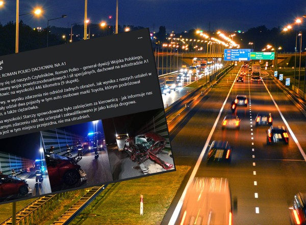 Generał Roman Polko miał kolizję. Jego auto dachowało na A1