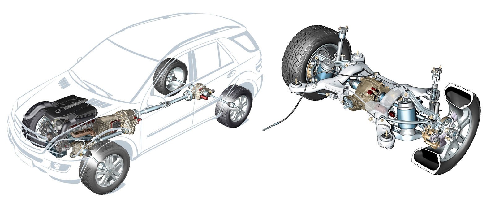 Silnik umieszczony jest wzdłużnie z przodu. Miechy pneumatyczne były wyposażeniem opcjonalnym. Z tyłu umieszczone są obok amortyzatorów.