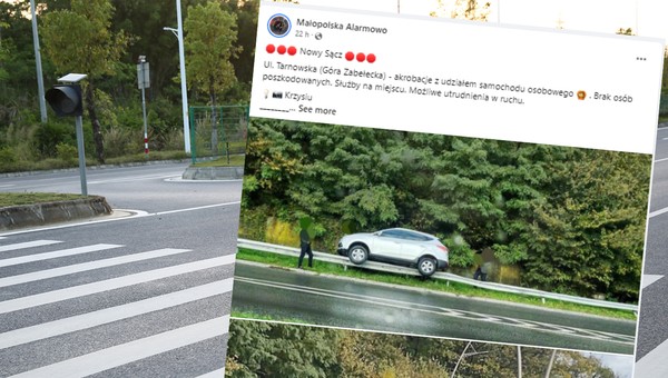 Hyundai wypadł z drogi i "zawisł w powietrzu". "Polak potrafi"