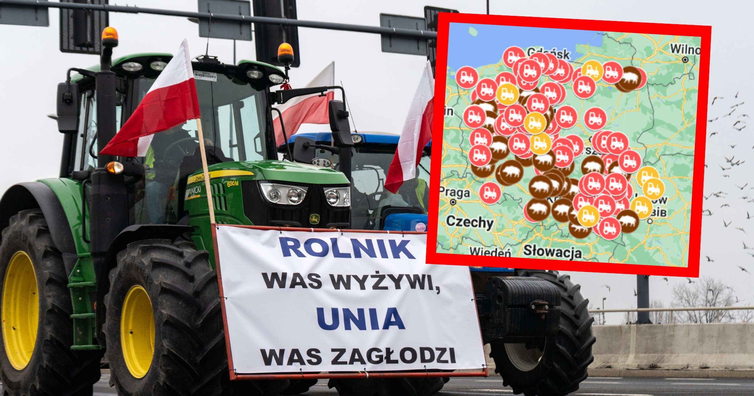 Protest rolników 20 lutego. Gdzie odbędą się blokady? (screenshot/Mapy Google/Instytut Gospodarki Rolnej)