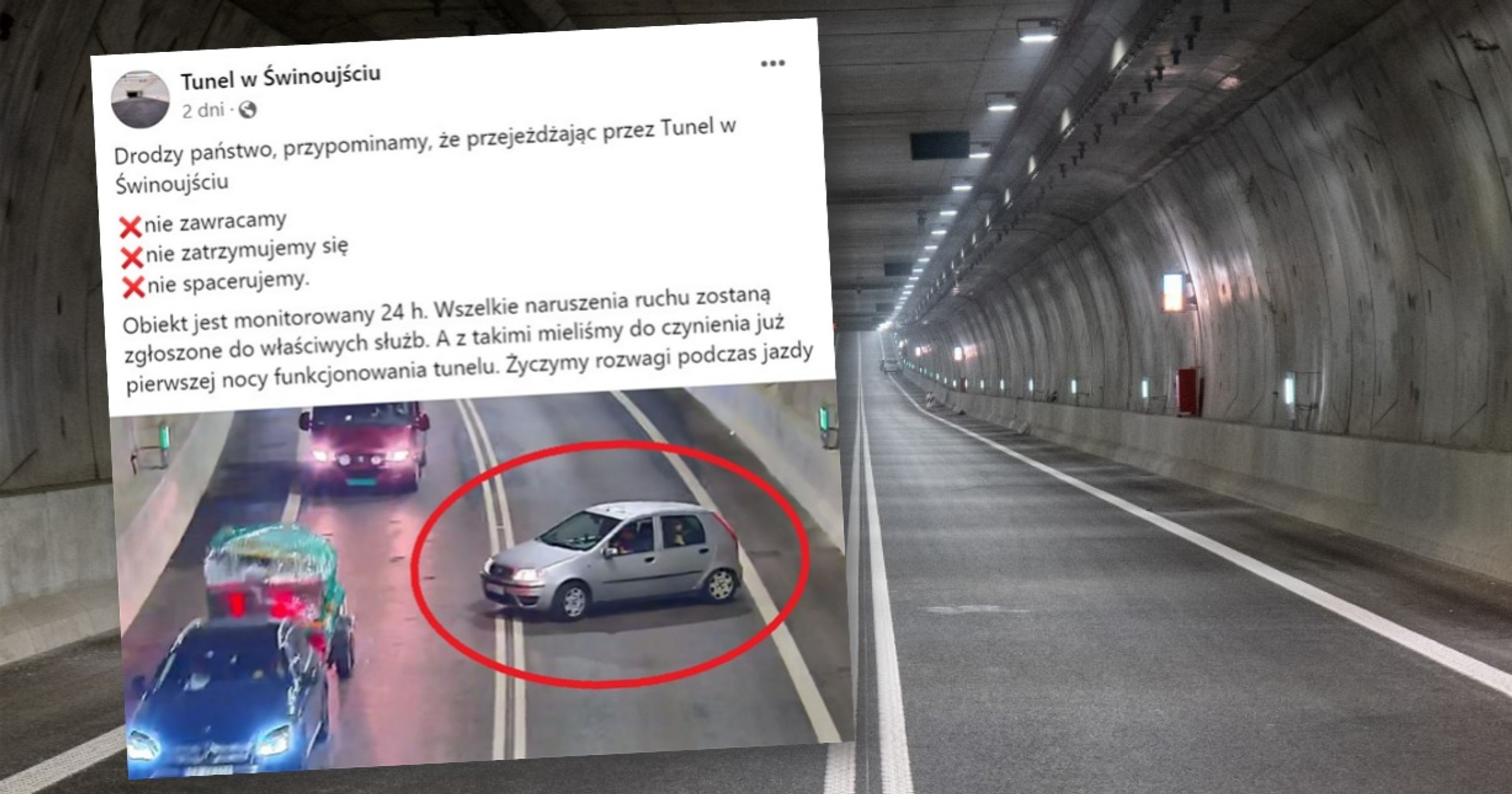 Zawracanie i niebezpieczne manewry w tunelu w Świnoujściu