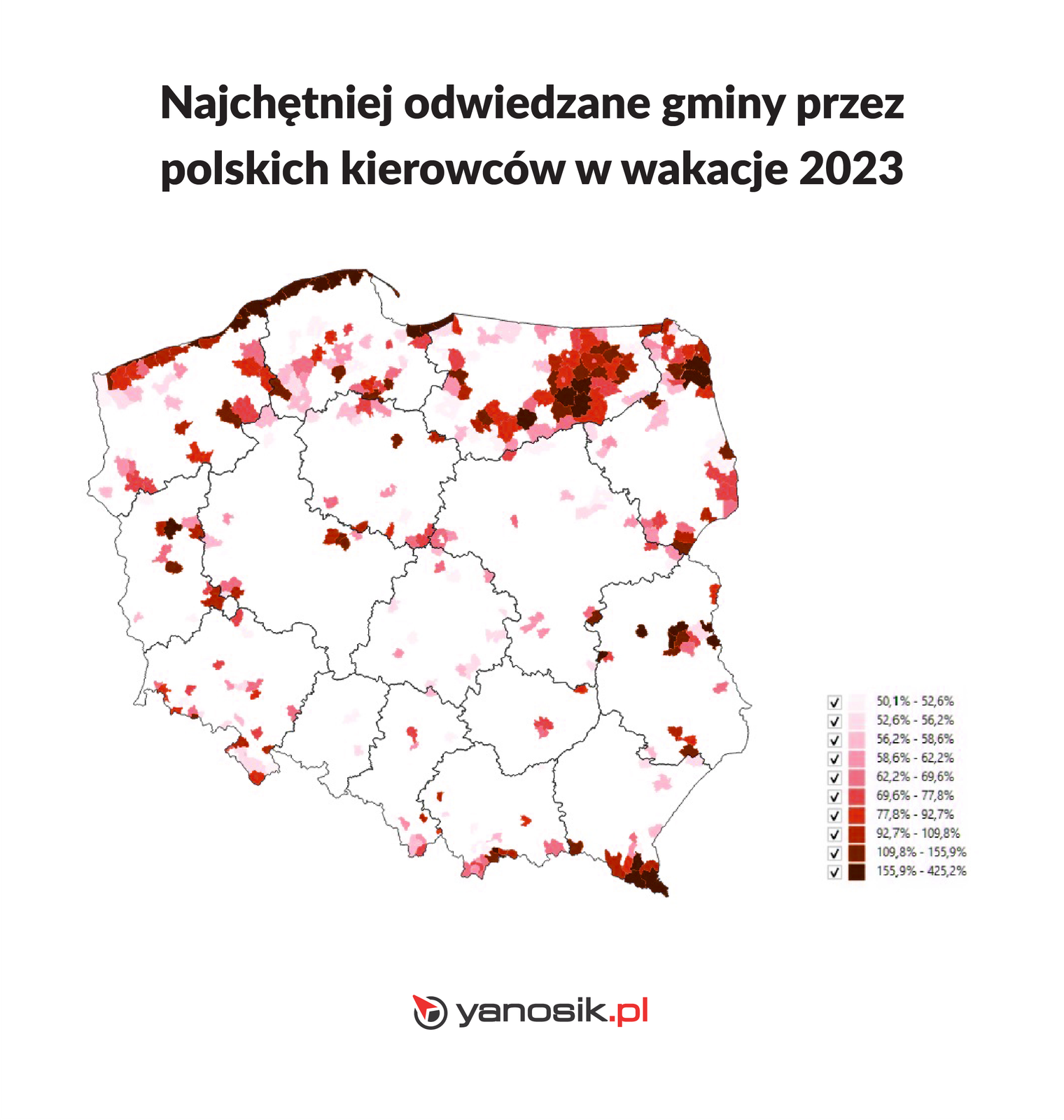 Najchętniej odwiedzane gminy w wakacje 2023 r.
