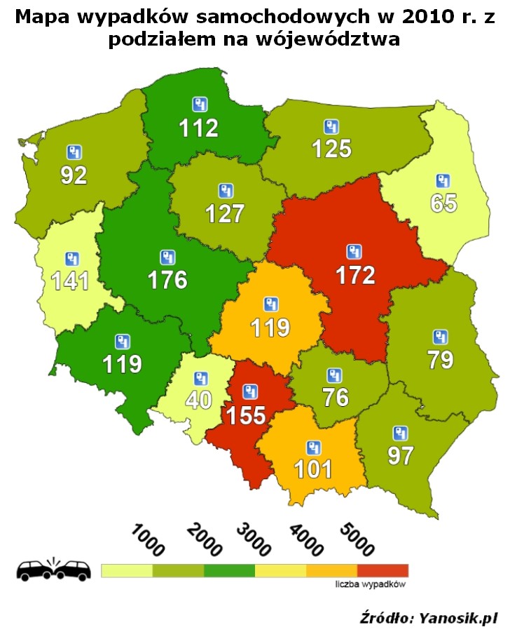 Mapa wypadków samochodowych