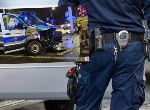 Groźny wypadek z udziałem radiowozu. Jechał na pilną interwencję [WIDEO]
