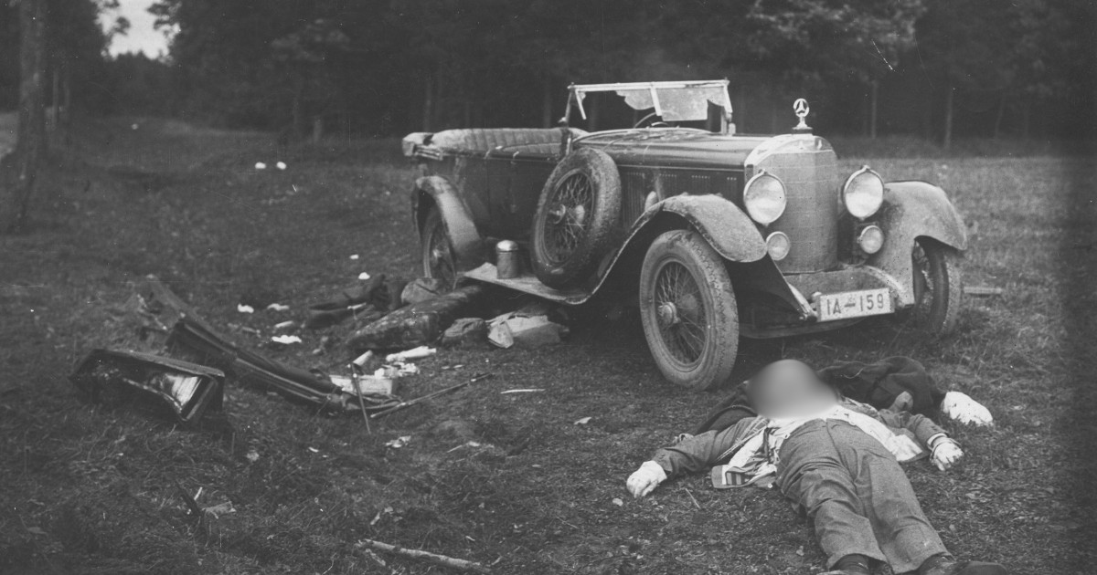 Scena wypadku, w którym zginął Aleksander Skrzyński