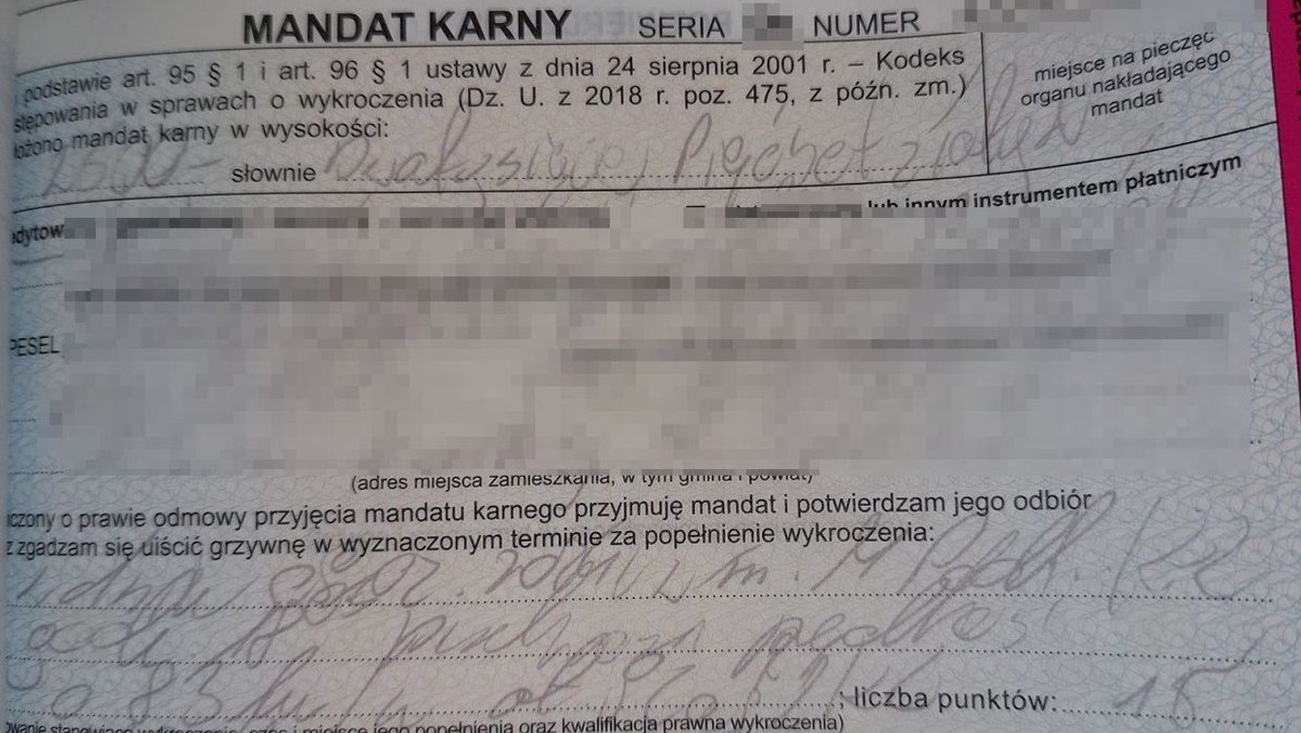 mandat karny za wykroczenie kierowcy BMW