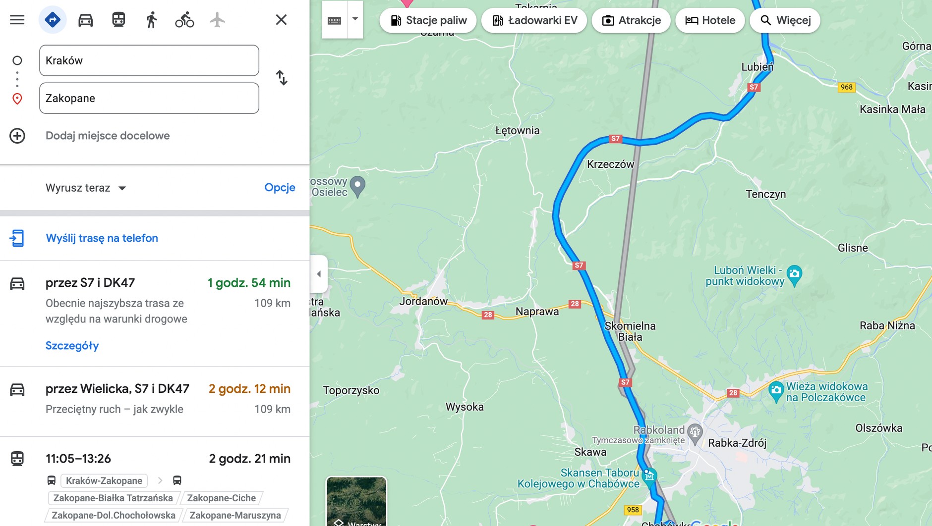 Trasa w Google Maps