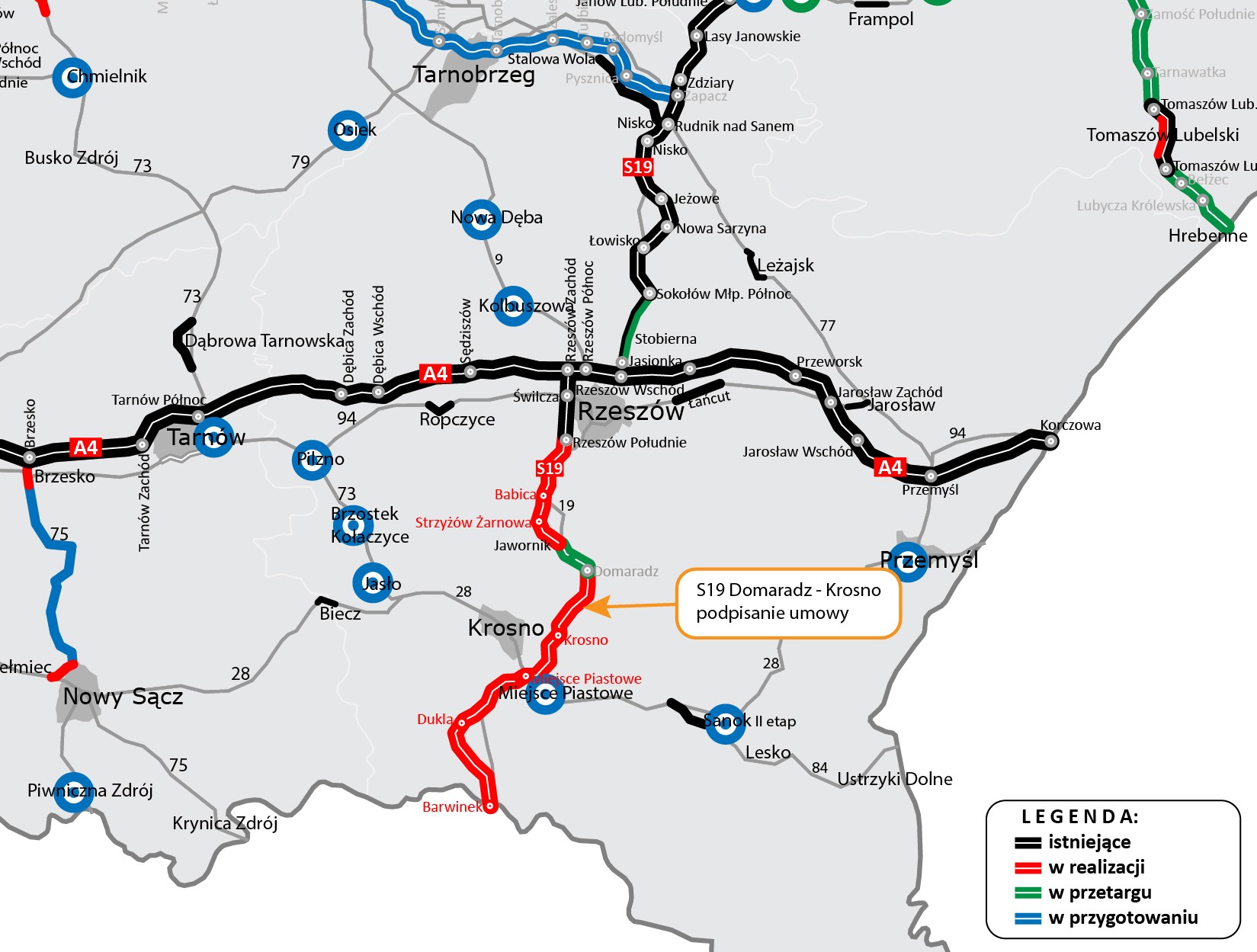 GDDKiA podpisała umowę na realizację odcinka drogi ekspresowej S19 Domaradz — Krosno będącej częścią szlaku międzynarodowego Via Carpatia