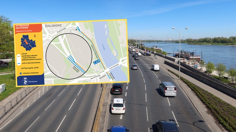 Na remontowanym odcinku Wisłostrady miał miejsce tragiczny wypadek (ZDM Warszawa)