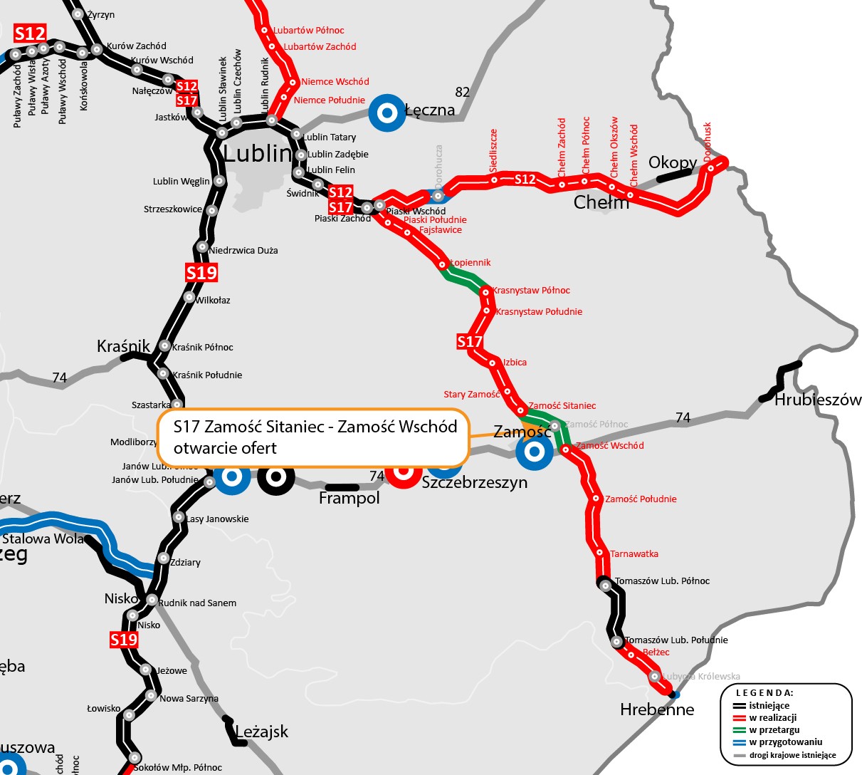 Droga S17 Zamość Sitaniec - Zamość Wschód (Mapa)
