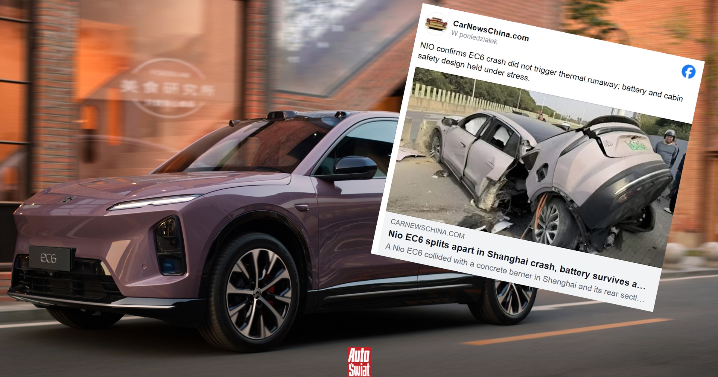 Wypadek chińskiego SUV-a. Tylna część "chińskiej Tesli" oderwała się od reszty auta