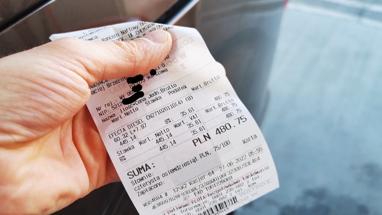 Rachunek za tankowanie na stacji Orlen – bez zniżki