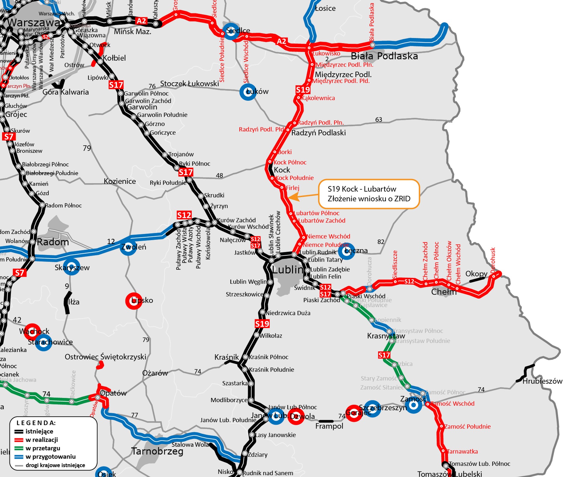 Droga ekspresowa S19 (Via Carpatia) – mapa.
