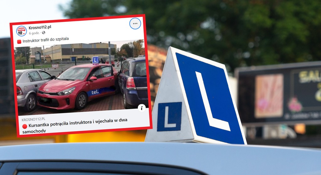 Ta lekcja nauki jazdy nie poszła zgodnie z planem. Instruktor miał wyjątkowego pecha (Screen: krosno112)