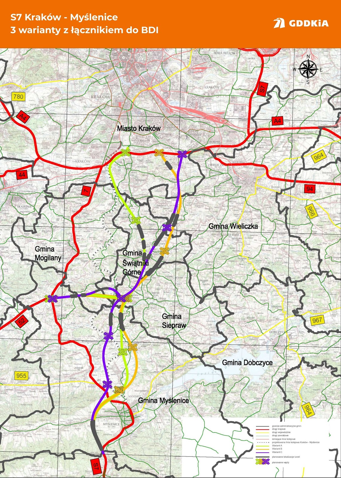 S7 Kraków-Myślenice. Warianty A, B i C