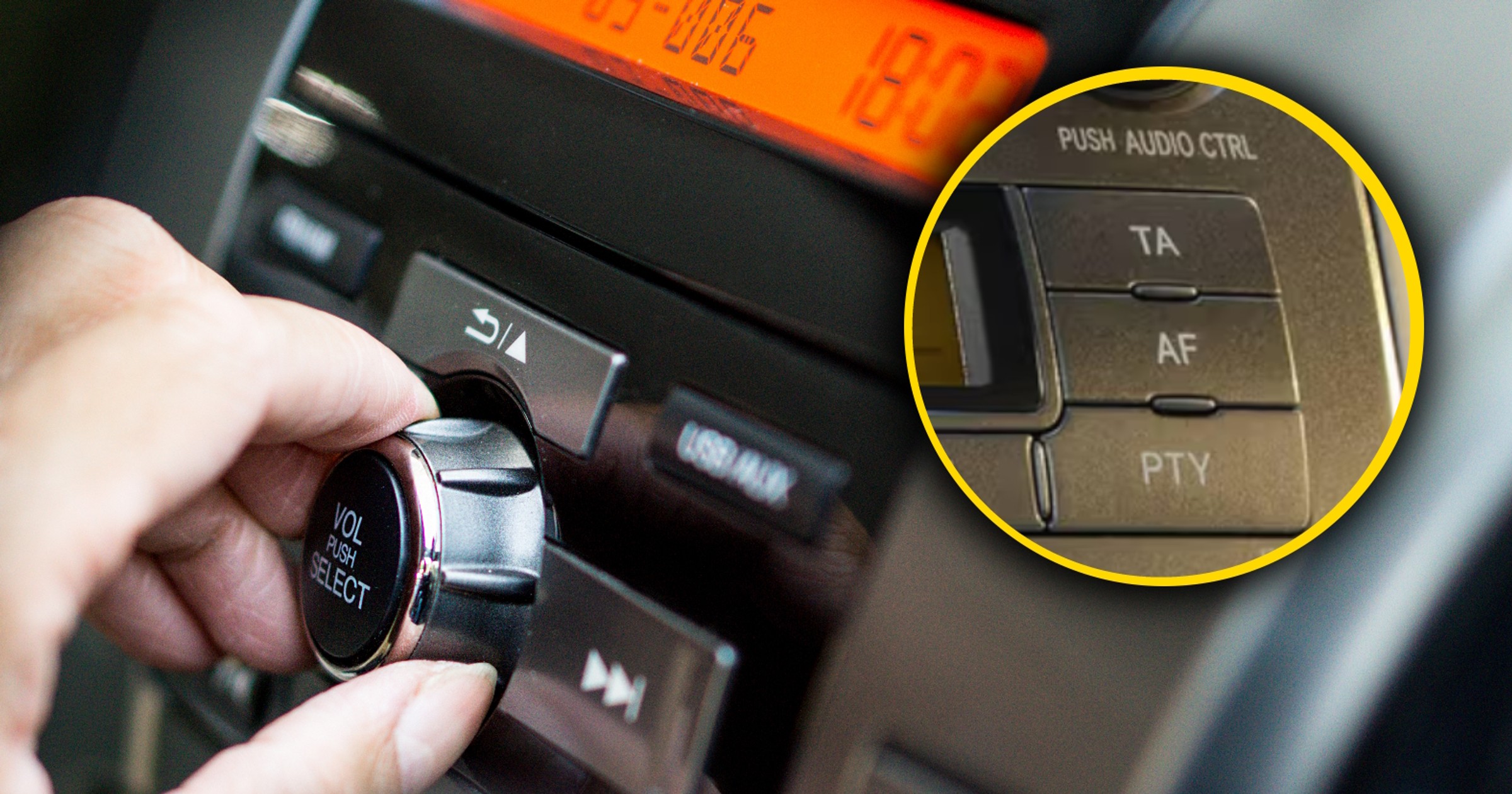 Przyciski PTY i AF w samochodowym radiu