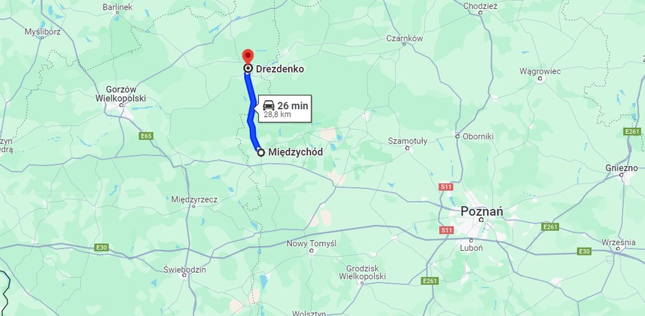Droga między Drezdenkiem i Międzychodem