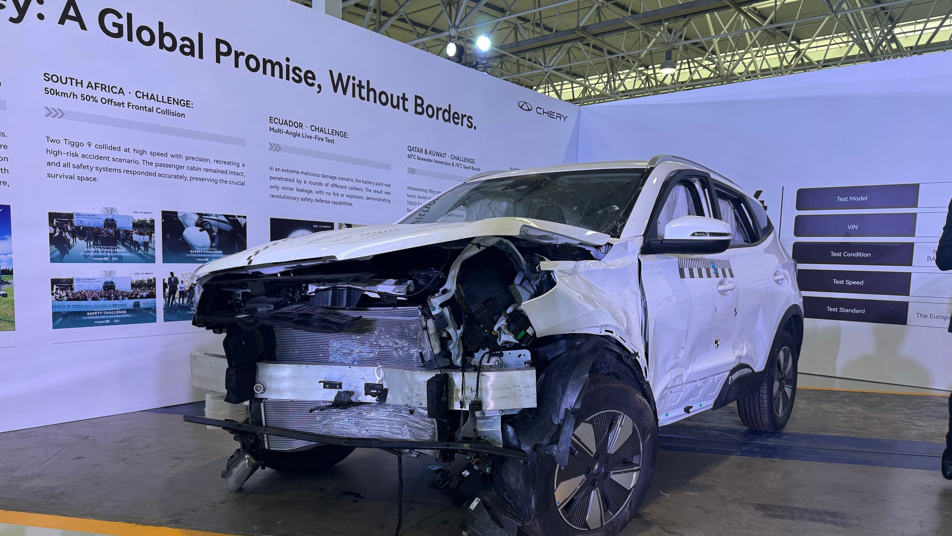 Rozbite Chery Tiggo 4 według warunków testów zderzeniowych Euro NCAP