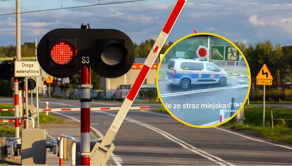 Radiowóz straży miejskiej za rogatkami