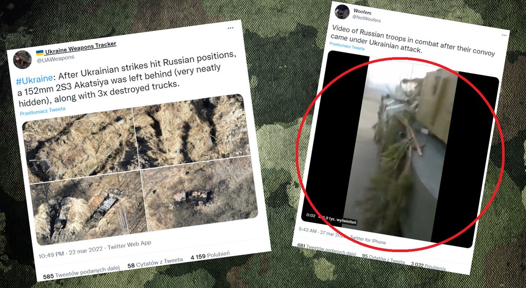 Eksperci wskazują, że kamuflaż Rosjan to pokaz amatorszczyzny (twitter.com/NotWoofers, twitter.com/UAWeapons)